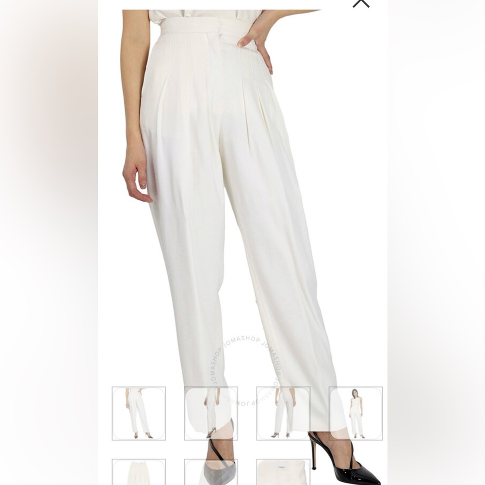 BURBERRY  Women’s White Grain De Poudre Wool Pleated Pants. Size 4.